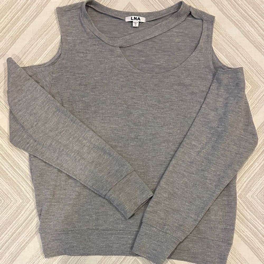 LNA Women's Cold Shoulder with Cut Outs Gray Sweater Size M